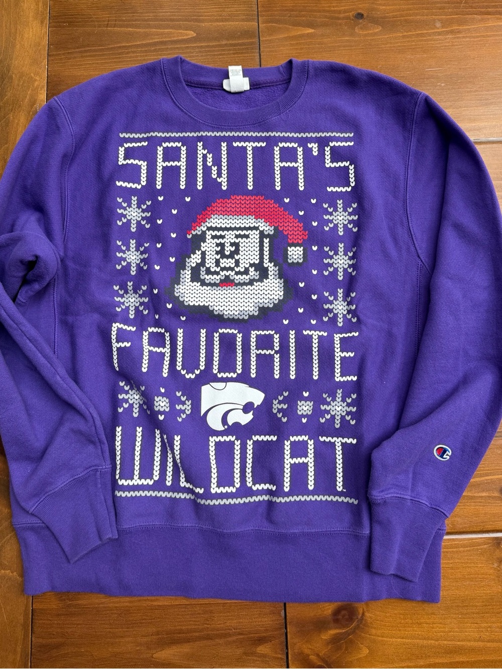 Champion Reverse Weave Kansas K-State Ugly Christmas Sweater Men-unisex sz L